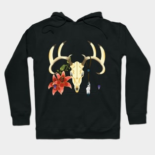 Deer Skull with red lilies Hoodie